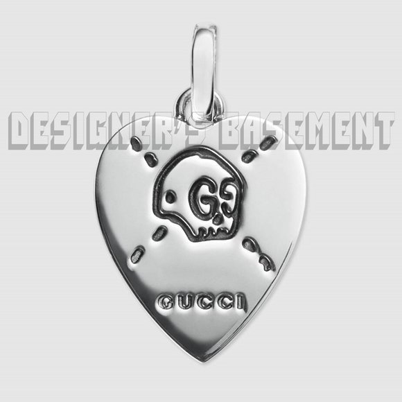 GUCCI Ag925 Sterling Silver HEART with GG SKULL Trouble Andrew pendant charm NIB - Picture 2 of 6